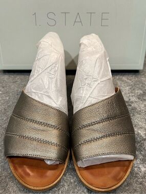 1. State CARLEIGH Metallic Pewter Slide Sandals for Women